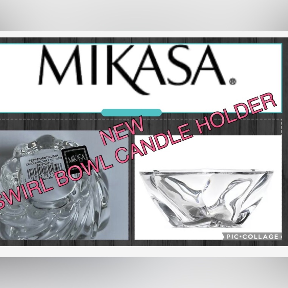 New MIKASA CRYSTAL PEPPERMINT CLEAR SWIRL BOWL CANDLE HOLDER SCALLOPS